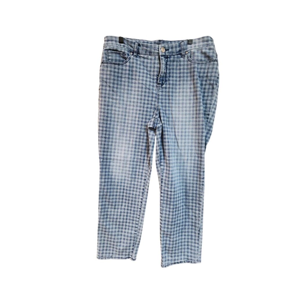 Chicos So Slimming Girlfriend Crop Jeans Blue Gingham Check Size 1.5